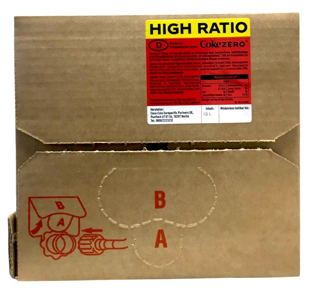 Coca Cola Zero Postmix Bag in Box 10l high ratio